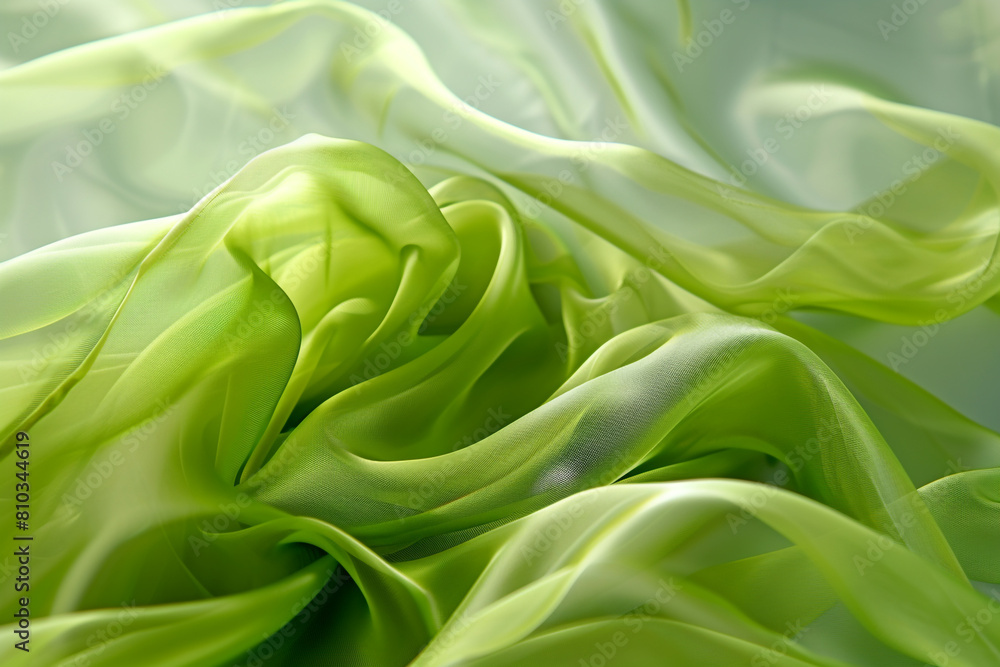 Green transparent fabric flowing by wind, slow motion Green transparent fabric flowing by wind, slow motion