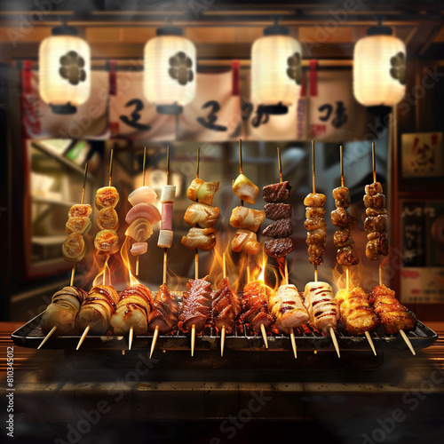 photo of kushiyaki menu , japanese satay, delicious, Japanese restaurant background photo