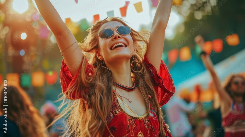 Obraz premium woman dancing at an outdoor festival during the day in high resolution and high quality. concept dance,woman,festival