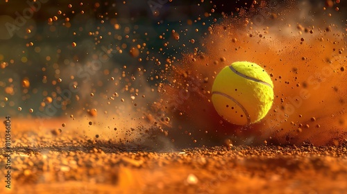 Close up on a tennis ball bouncing on the clay of roland garros photo