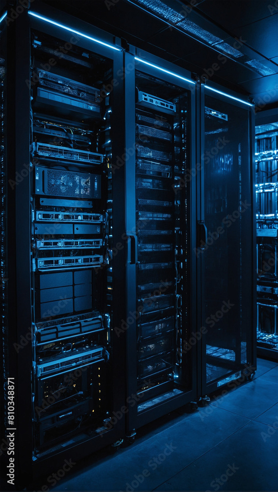 Data server rack hub room with big data computer center Data server rack hub room with big data computer center