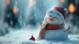 Cute winking snowman, animated, Christmas vibes AI generated