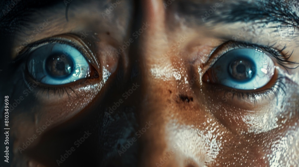 A close-up of a face with a scared expression. The eyes are wide and the mouth is trembling. The person is frightened and terrified. A close-up of a face with a scared expression. The eyes are wide and the mouth is trembling. The person is frightened and terrified.
