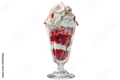 A glass of strawberry ice cream with whipped cream on top, illustrations, clipart, isolate transparent background.