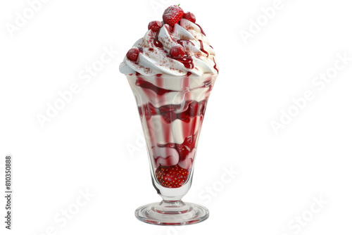 A glass of strawberry ice cream with whipped cream on top, illustrations, clipart, isolate transparent background.