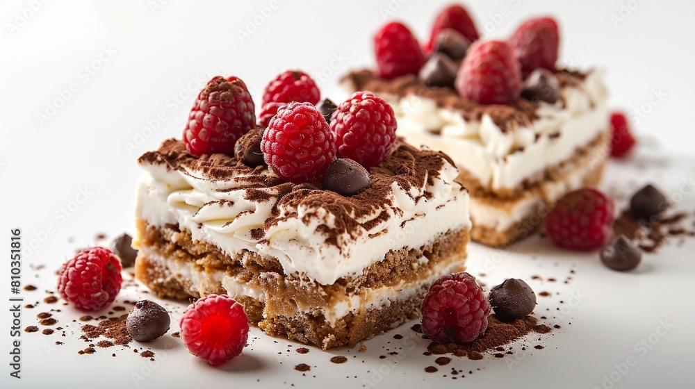 a photo of Tiramisu, colorful and appetizing sweet treats, isolated on white background