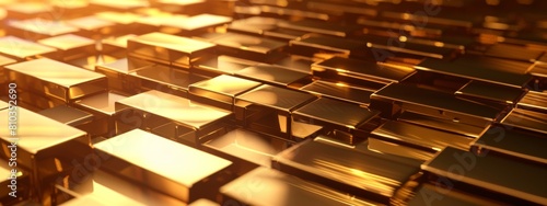 Gold bars background. Gold bullions and squares on golden surface. Luxury concept.