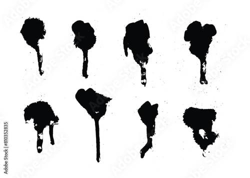 Abstract ink blot texture set. Melting paint element bundle. Black splashes icon. Artistic and creative hgand drawn layout.