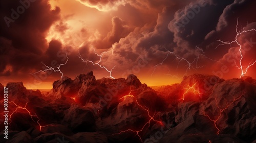Apocalyptic Vision of a Volcanic Eruption with Spectacular Lightning Storm photo