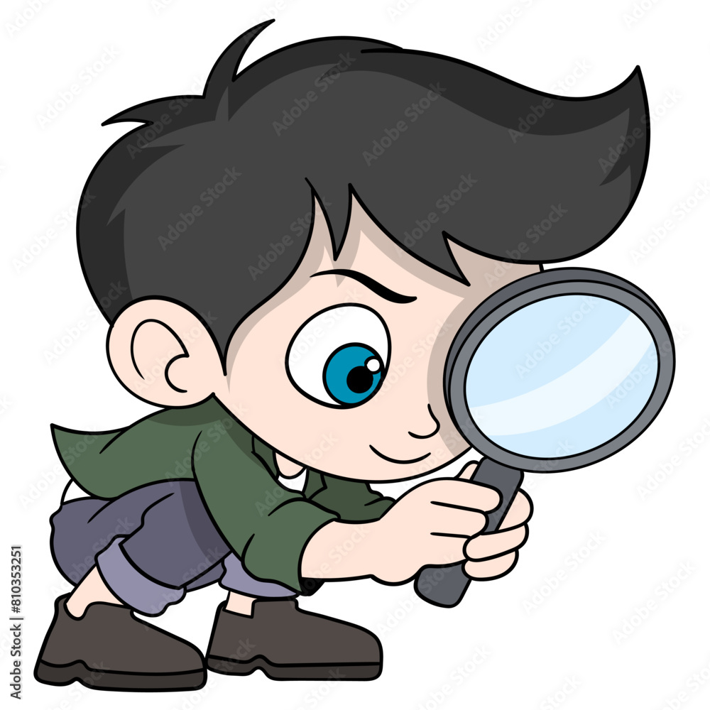 young detective is looking for evidence of a crime using a magnifying glass young detective is looking for evidence of a crime using a magnifying glass
