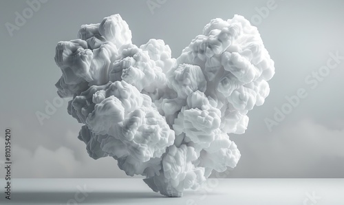 3d heart made from clouds  white colored on white background in style of 3d