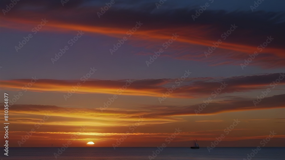 A vibrant sunset casting warm hues over a coastal landscape --