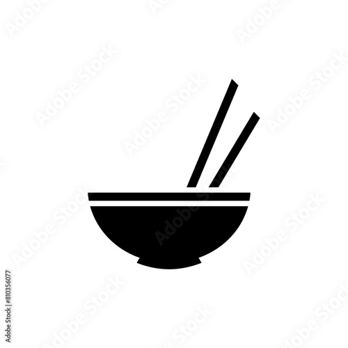 Bowl and chopsticks icon in black, simple and modern design, white background 