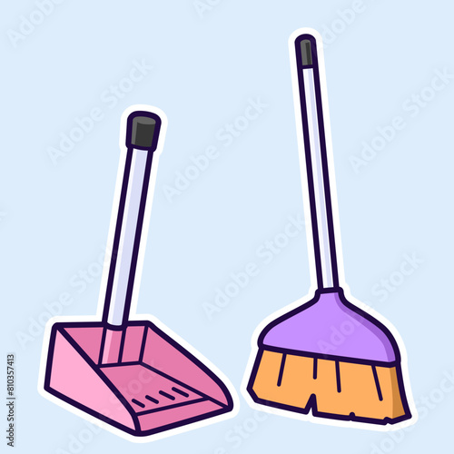 Broom and Dustpan Sweep Clean Set Digital Sticker