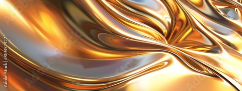 3d render of abstract twisted golden metallic shapes, smooth curves, glossy metal surface, elegant curves, gradient background, shiny and reflective lighting, high resolution.