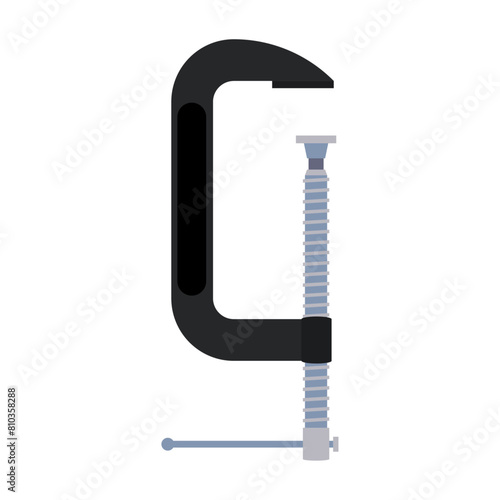 Metal C-Clamps Holding Wood on Workbench, Vector Flat Illustration Design