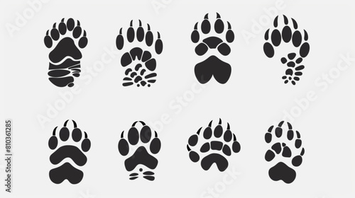 Animals footprints. Prints animal bird paw, wildlife foot icon, domestic pets footstep silhouette, print hoofed feet, black amphibia feet track 3D avatars set vector icon, white background, black colo photo
