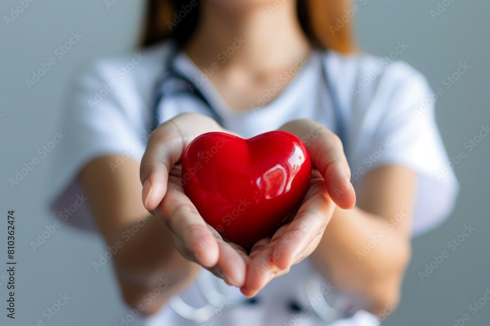 Female doctor with stethoscope holding heart Female doctor with stethoscope holding heart