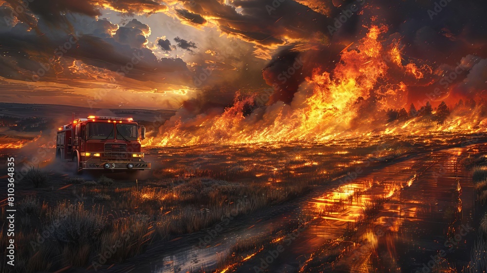 Produce a detailed long shot image of a controlled burn operation where firefighters strategically set fires to prevent larger blazes Produce a detailed long shot image of a controlled burn operation where firefighters strategically set fires to prevent larger blazes