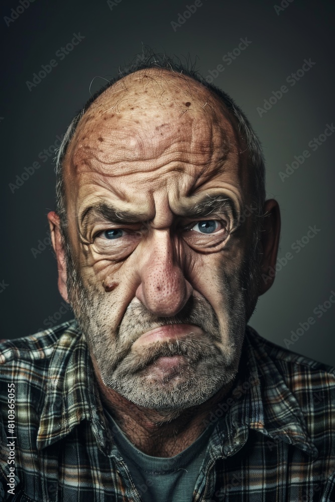 A portrait of a man with a disgusted expression. His nose is wrinkled and his mouth is turned down.