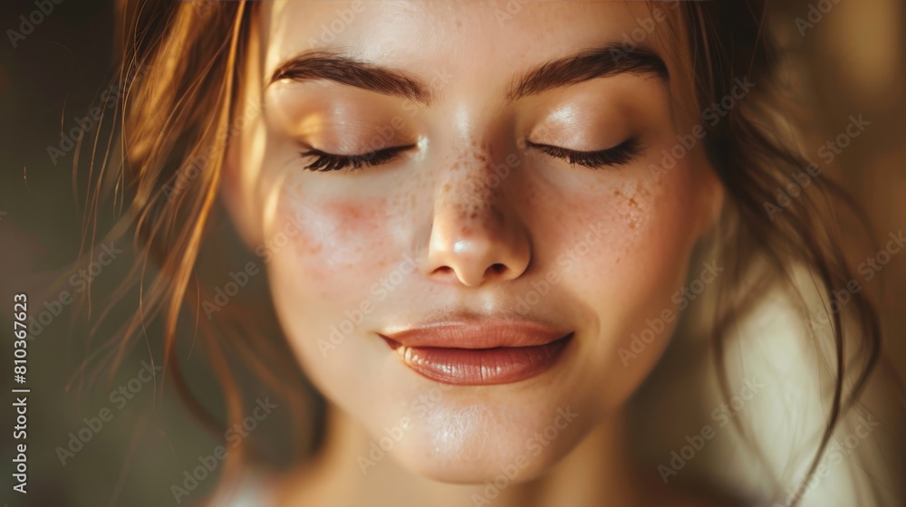 A portrait of a young woman with a peaceful expression. Her eyes are closed and her lips are slightly parted. She is calm and serene. A portrait of a young woman with a peaceful expression. Her eyes are closed and her lips are slightly parted. She is calm and serene.