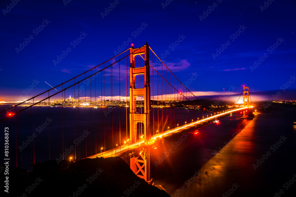 Majestic golden gate bridge at night