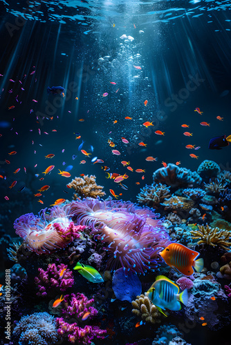 Ethereal Glow in Ocean's Depth: A visual Journey into Vibrant Underwater Ecosystem