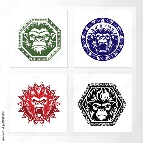 ethnic monkey emblems, logos and patterns