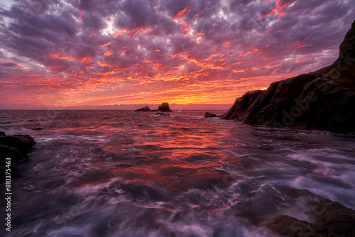 Stunning sunset over ocean with dramatic sky