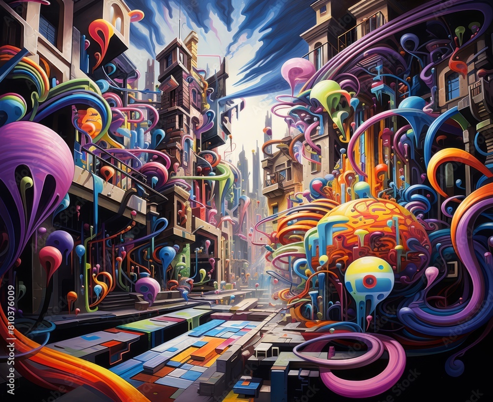 Obraz premium Chromatic Contrasts Colourful Abstract Cyberpunk City Medley
