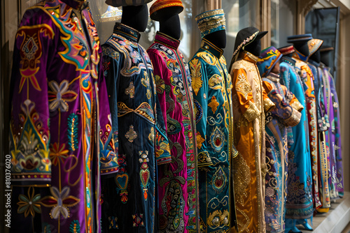 Display of Elaborate Uzbek Traditional Attire: A Vibrant Showcase of Cultural Heritage and Artistic Craftsmanship