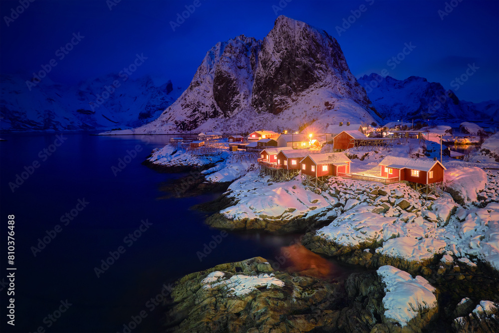 Winter night in lofoten village