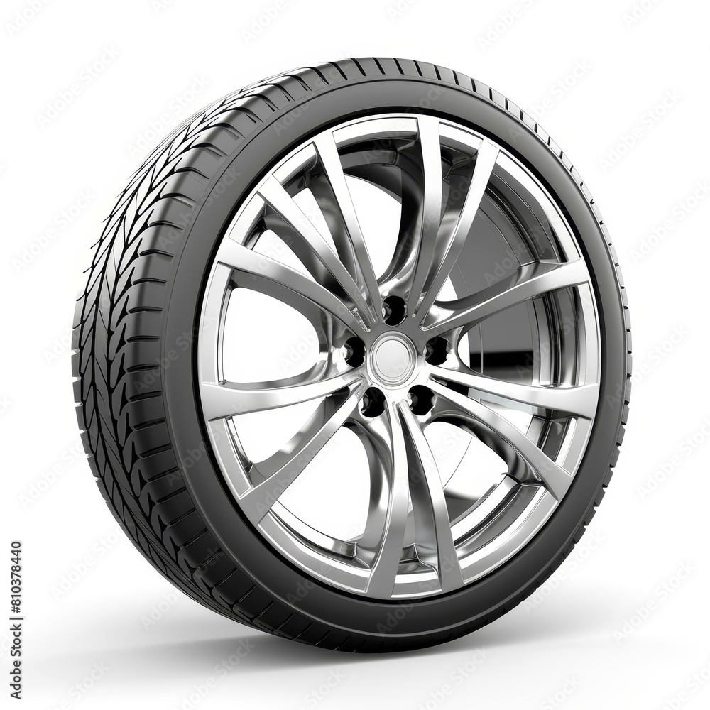 Single tire with alloy wheel isolated on a white background, Ai Generated Single tire with alloy wheel isolated on a white background, Ai Generated