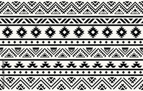 Ethnic tribal Aztec black and white background. Seamless tribal pattern, folk embroidery, tradition geometric Aztec ornament. Tradition Native and Navaho design for fabric, textile, print, rug, paper