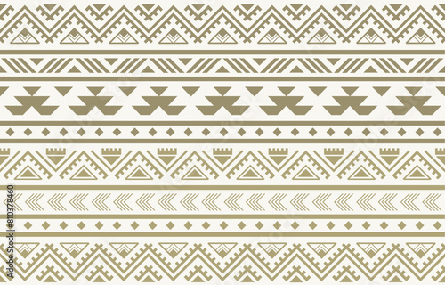 Ethnic tribal Aztec gold background. Seamless tribal pattern, folk embroidery, tradition geometric Aztec ornament. Tradition Native and Navaho design for fabric, textile, print, rug, paper