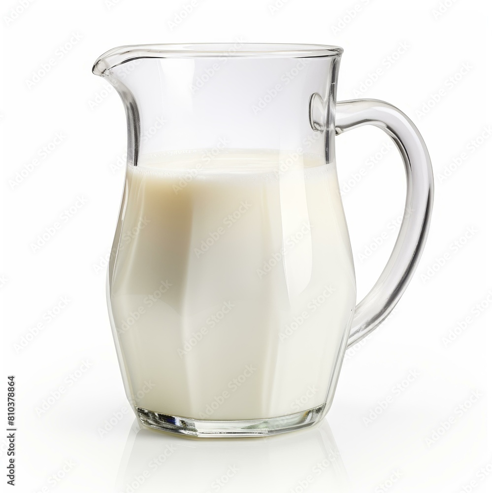 Fresh milk in a clear glass jug, perfectly isolated on white, Ai Generated Fresh milk in a clear glass jug, perfectly isolated on white, Ai Generated