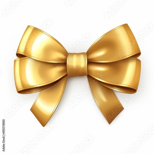 Luxurious gold bow and ribbon on a pristine white backdrop, Ai Generated.