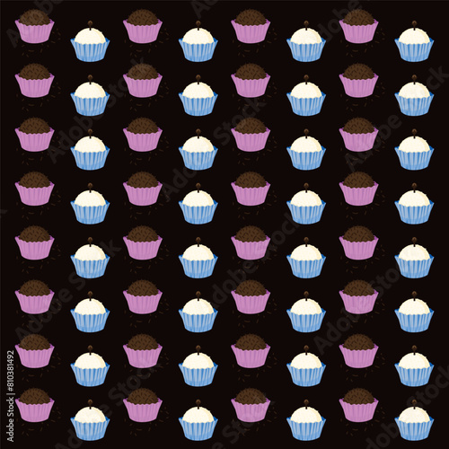 Brigadeiro e beijinho - padrão ilustrado - painel - doces típicos do Brasil, servidos em festas