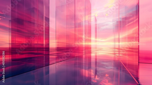 Modern abstract business background with polished  geometric forms under a radiant pink sky  reflecting futuristic business ideals