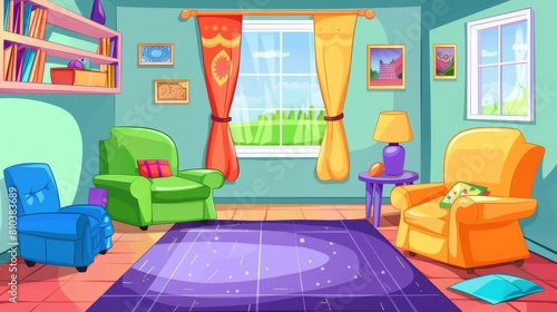 Vibrant room design with intensely colored furniture and decor  Ai Generated