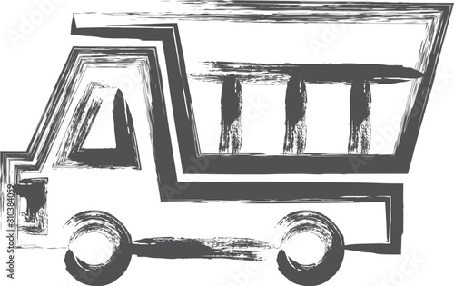 乗り物関連の筆書き単品イラスト　ダンプカー