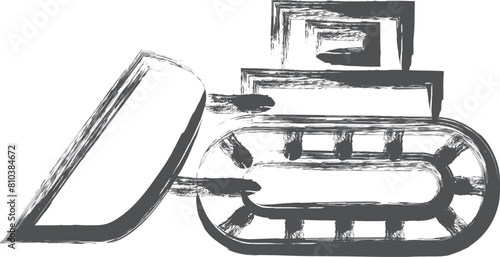 乗り物関連の筆書き単品イラスト　ブルドーザー