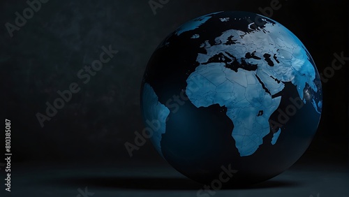 Earth map in the night Round World Shape Blue and Black Background 