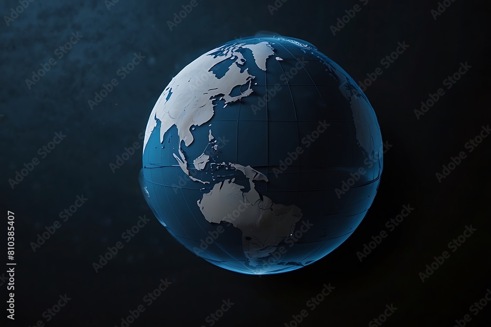 Earth map in the night Round World Shape Blue and Black Background 