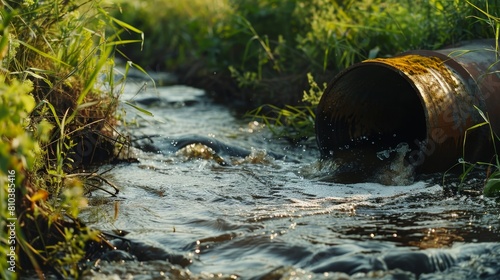 Wallpaper Mural Intimate shot of industrial sewage flowing into a river, capturing the pollution and environmental degradation from dirty wastewater leakage Torontodigital.ca