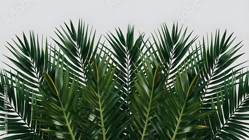 Tropical palm leaves in a lush and exotic arrangement against plain white background