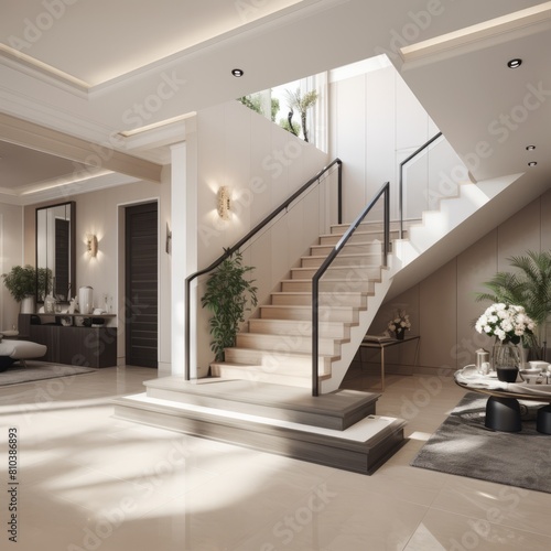 Step by Step Crafting a Modern Entrance Hall with Staircase in Villa. © ART IMAGE DOWNLOADS