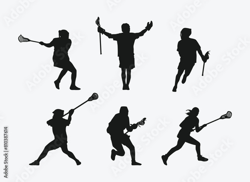 silhouette set of lacrosse. lacrosse player, sport. vector illustration. photo