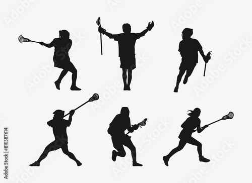 silhouette set of lacrosse. lacrosse player, sport. vector illustration.