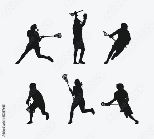 silhouette set of lacrosse. lacrosse player, sport. vector illustration.